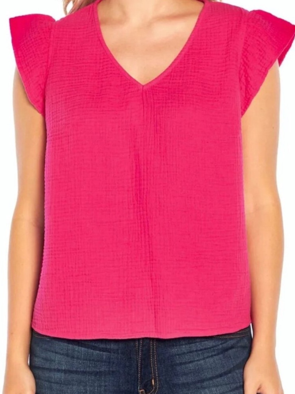 THREE DOTS 100% Cotton Gauze Barbiecore Coastal Grandma Lagenlook Beachy Blouse